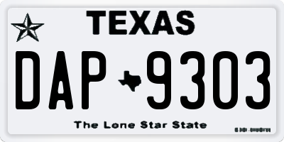 TX license plate DAP9303