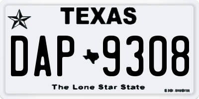 TX license plate DAP9308