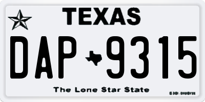 TX license plate DAP9315