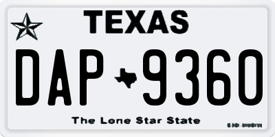 TX license plate DAP9360