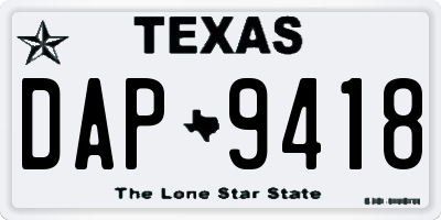 TX license plate DAP9418