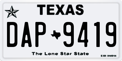TX license plate DAP9419