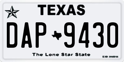 TX license plate DAP9430