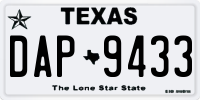 TX license plate DAP9433