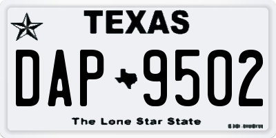 TX license plate DAP9502