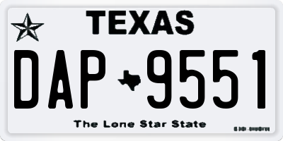 TX license plate DAP9551