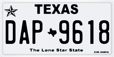 TX license plate DAP9618