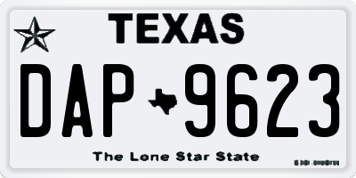 TX license plate DAP9623
