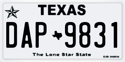 TX license plate DAP9831