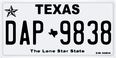 TX license plate DAP9838