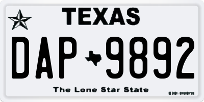 TX license plate DAP9892
