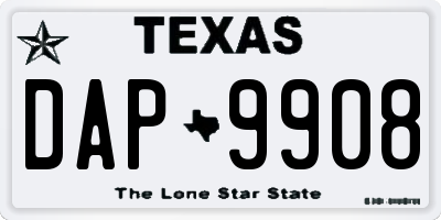 TX license plate DAP9908