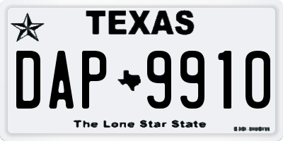 TX license plate DAP9910