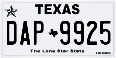 TX license plate DAP9925