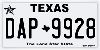TX license plate DAP9928