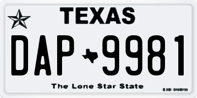 TX license plate DAP9981