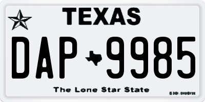 TX license plate DAP9985