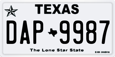 TX license plate DAP9987