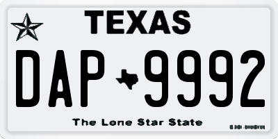 TX license plate DAP9992