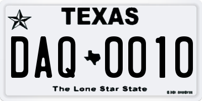 TX license plate DAQ0010