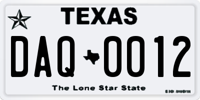 TX license plate DAQ0012
