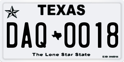 TX license plate DAQ0018