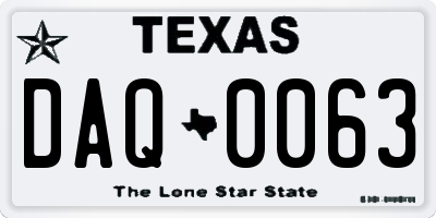 TX license plate DAQ0063
