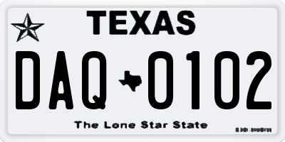 TX license plate DAQ0102