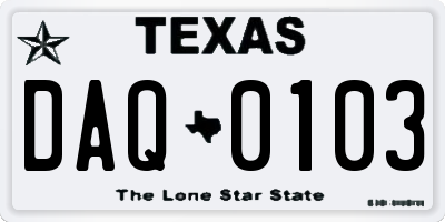 TX license plate DAQ0103
