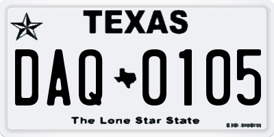 TX license plate DAQ0105