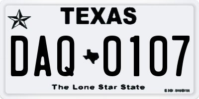 TX license plate DAQ0107