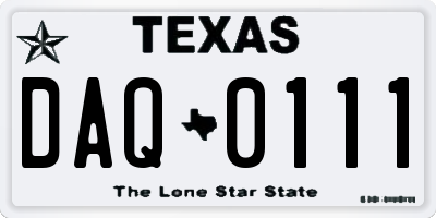 TX license plate DAQ0111