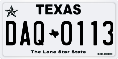TX license plate DAQ0113