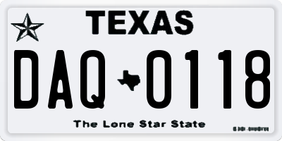 TX license plate DAQ0118