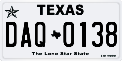 TX license plate DAQ0138