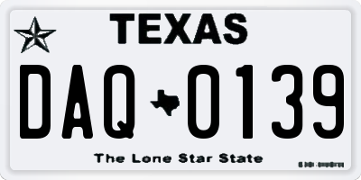 TX license plate DAQ0139
