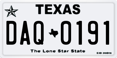 TX license plate DAQ0191
