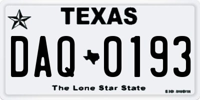 TX license plate DAQ0193