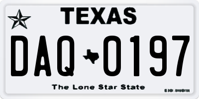 TX license plate DAQ0197