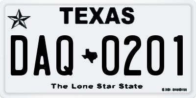 TX license plate DAQ0201