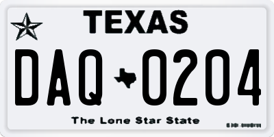 TX license plate DAQ0204