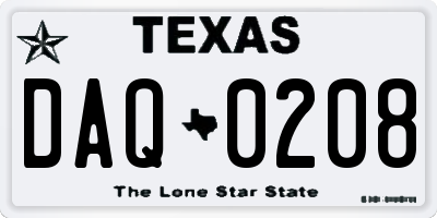 TX license plate DAQ0208