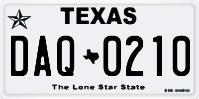 TX license plate DAQ0210