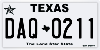 TX license plate DAQ0211