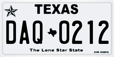 TX license plate DAQ0212