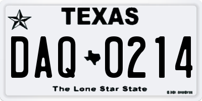 TX license plate DAQ0214
