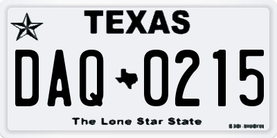 TX license plate DAQ0215