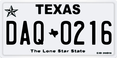 TX license plate DAQ0216