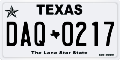 TX license plate DAQ0217