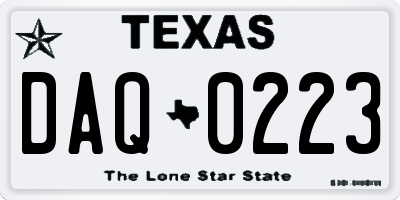 TX license plate DAQ0223